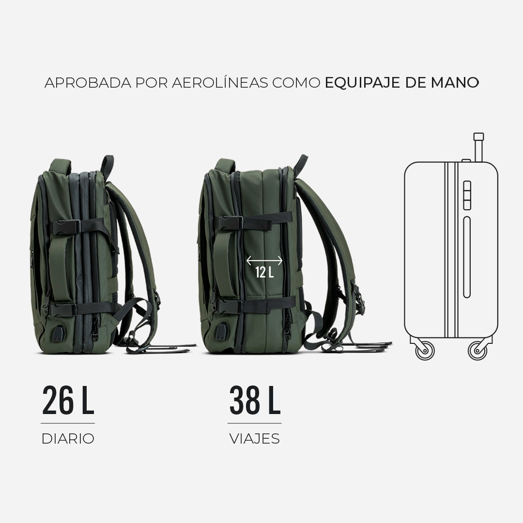 MOCHILA DE VIAJE CARRY ON PRO - OLIVE GREEN