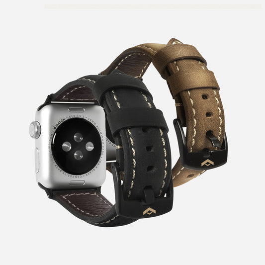 Pack de 2 Correas de Cuero Para Apple Watch (Café + Black)