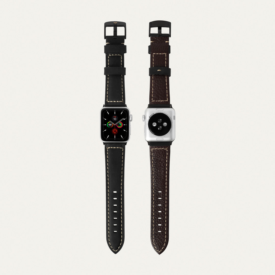 Pack de 2 Correas de Cuero Para Apple Watch (Café + Black)